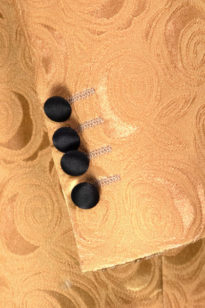 Men's Regular Fit Square Shawl Prom & Wedding Tuxedo Jacket in Gold Paisley Rose Print