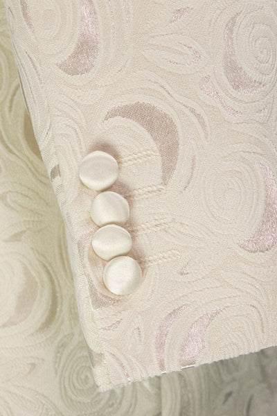 Men's Regular Fit Square Shawl Prom & Wedding Tuxedo Jacket in Light Champagne Paisley Rose Print