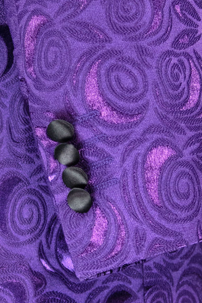 Men's Regular Fit Square Shawl Prom & Wedding Tuxedo Jacket in Purple Paisley Rose Print