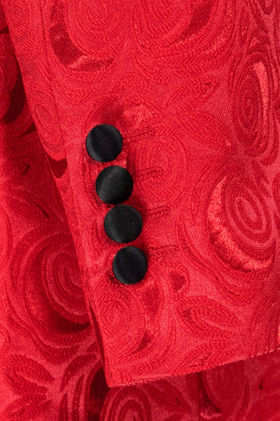 Men's Regular Fit Square Shawl Prom & Wedding Tuxedo Jacket in Red Paisley Rose Print