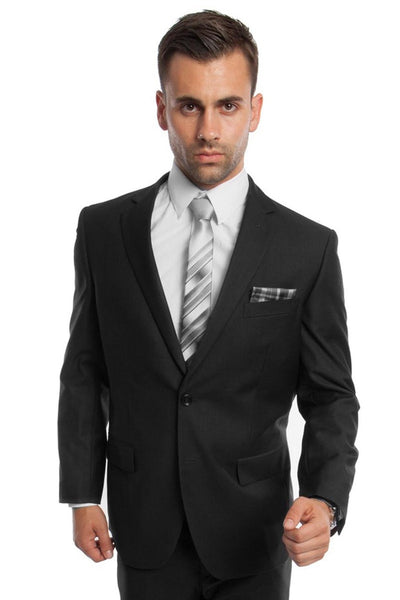 Men's Two Button Basic Modern Fit Business Suit in Black