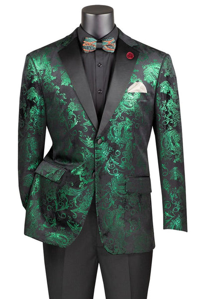 Men's Paisley Velvet Foil Smoking Jacket Tuxedo in Emerald Green