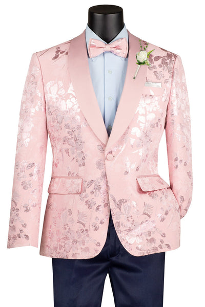 Men's Shiny Foil Floral Paisley Prom & Wedding Tuxedo Jacket in Pink