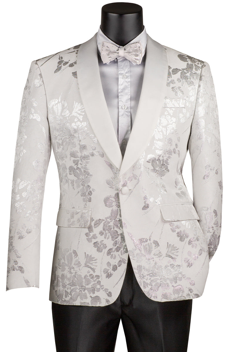 Men's Shiny Foil Floral Paisley Prom & Wedding Tuxedo Jacket in White ...