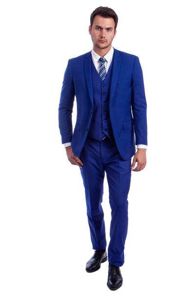 Men's Vested Two Button Solid Color Wedding & Business Suit in Royal Blue