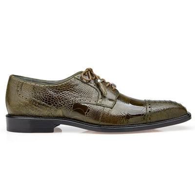 Men's Belvedere Batta Cap Toe Ostrich Dress Shoe in Olive Green