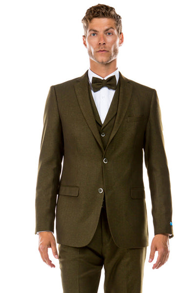 Men's Two Button Vested Vintage Style Tweed Wedding Suit in Olive Green