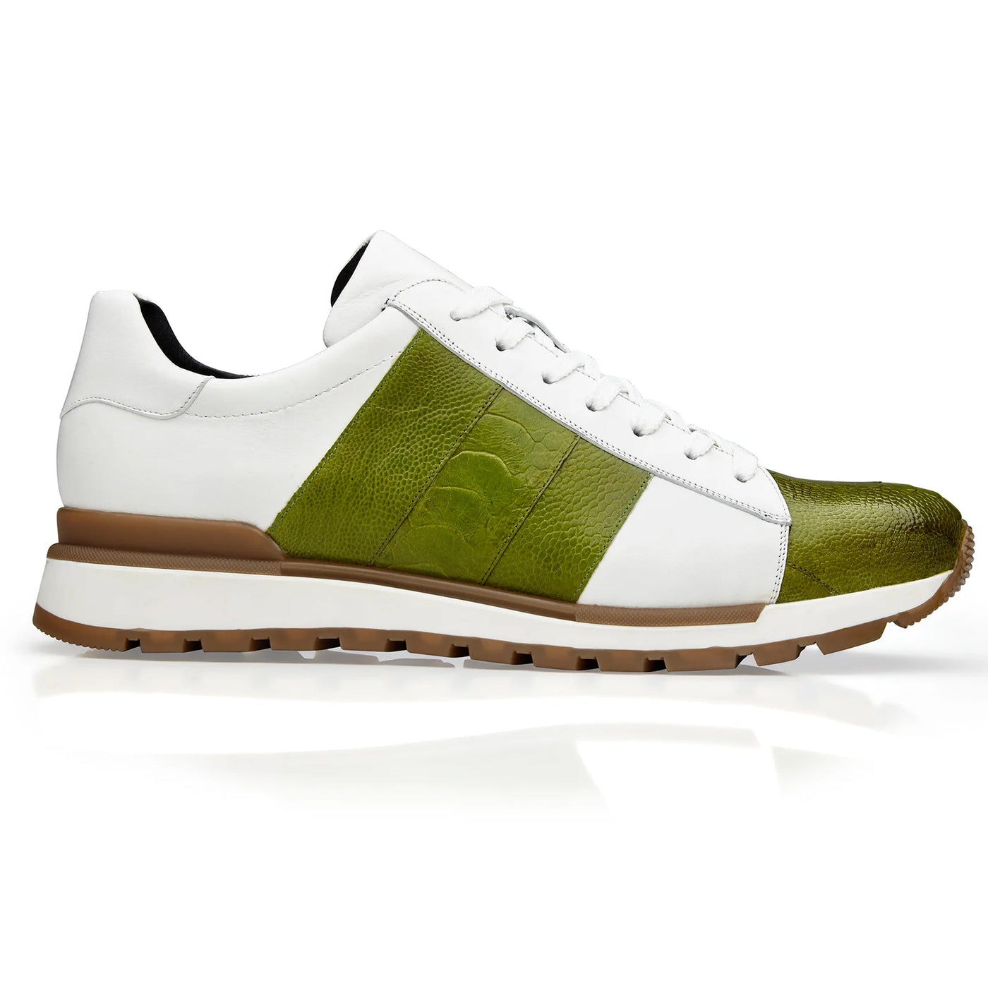Men's Belvedere Blake Calf & Ostrich Leg Dress Sneaker in Lime Green & White