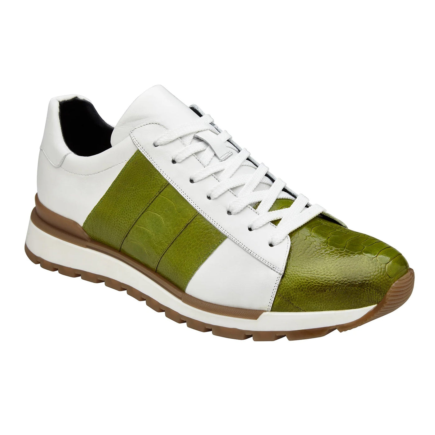 Men's Belvedere Blake Calf & Ostrich Leg Dress Sneaker in Lime Green & White