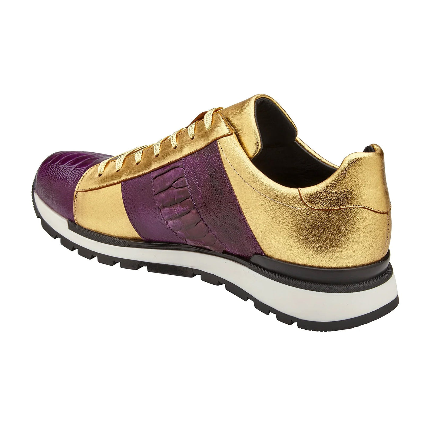 Men's Belvedere Blake Calf & Ostrich Leg Dress Sneaker in Purple & Gold