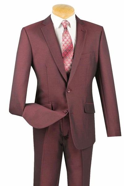 Men's Textured Slim Fit Stretch Travel Suit in Burgundy