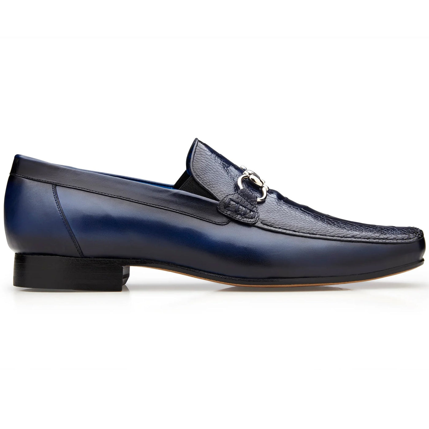 Men's Belvedere Bruno Calfskin & Ostrich Leg Buckle Loafer in Navy 