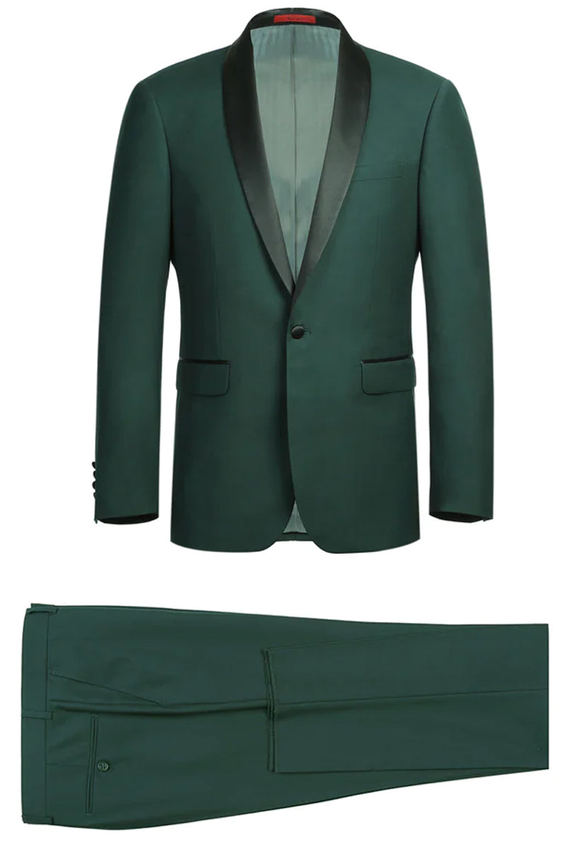 Mens Traditional Slim Fit Shawl Collar Tuxedo in Hunter Green