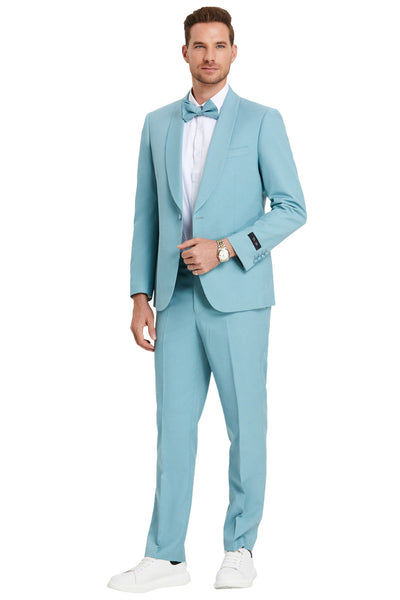 Men's One Button Shawl Lapel Dinner Jacket Style Wedding Suit in Aqua Blue