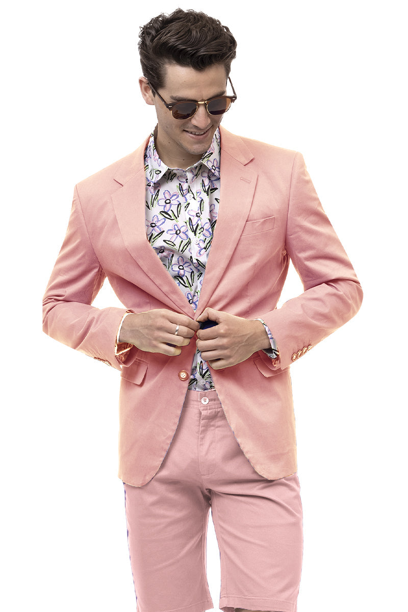 Men's Modern Fit Casual Summer Chino Blazer in Pink
