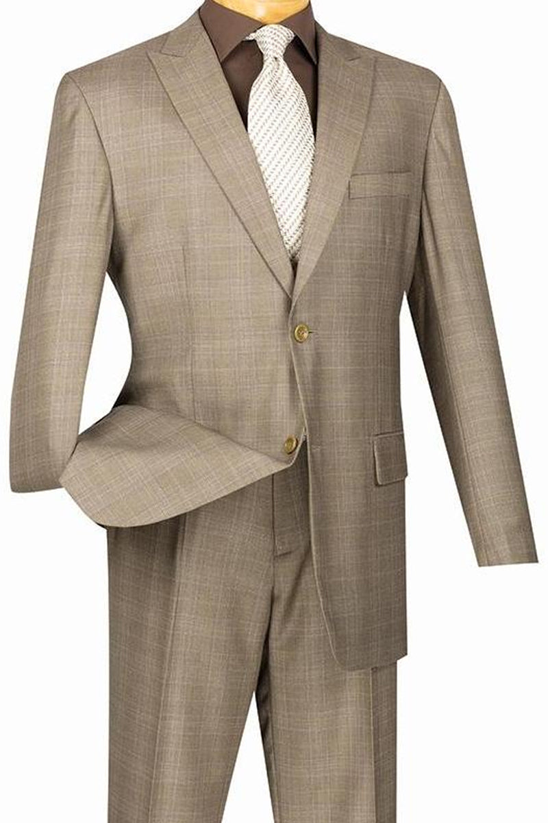 Men's Modern Fit Summer Glen Plaid Business Suit in Tan