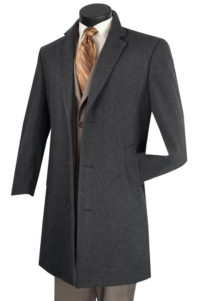 Men's Short Length Wool & Cashmere Car Coat Overcoat in Charcoal
