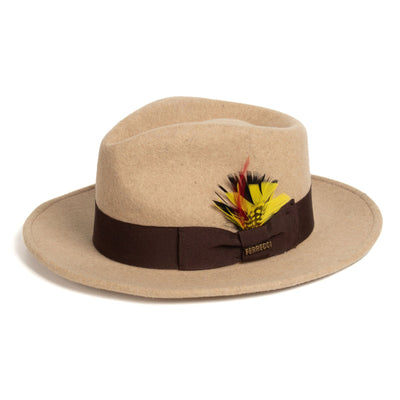 Mens Classic Wool Fedora Dress Hat in Beige Melange