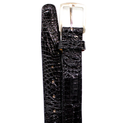 Men's Belvedere Genuine Caiman Crocodile Dress Belt in Black
