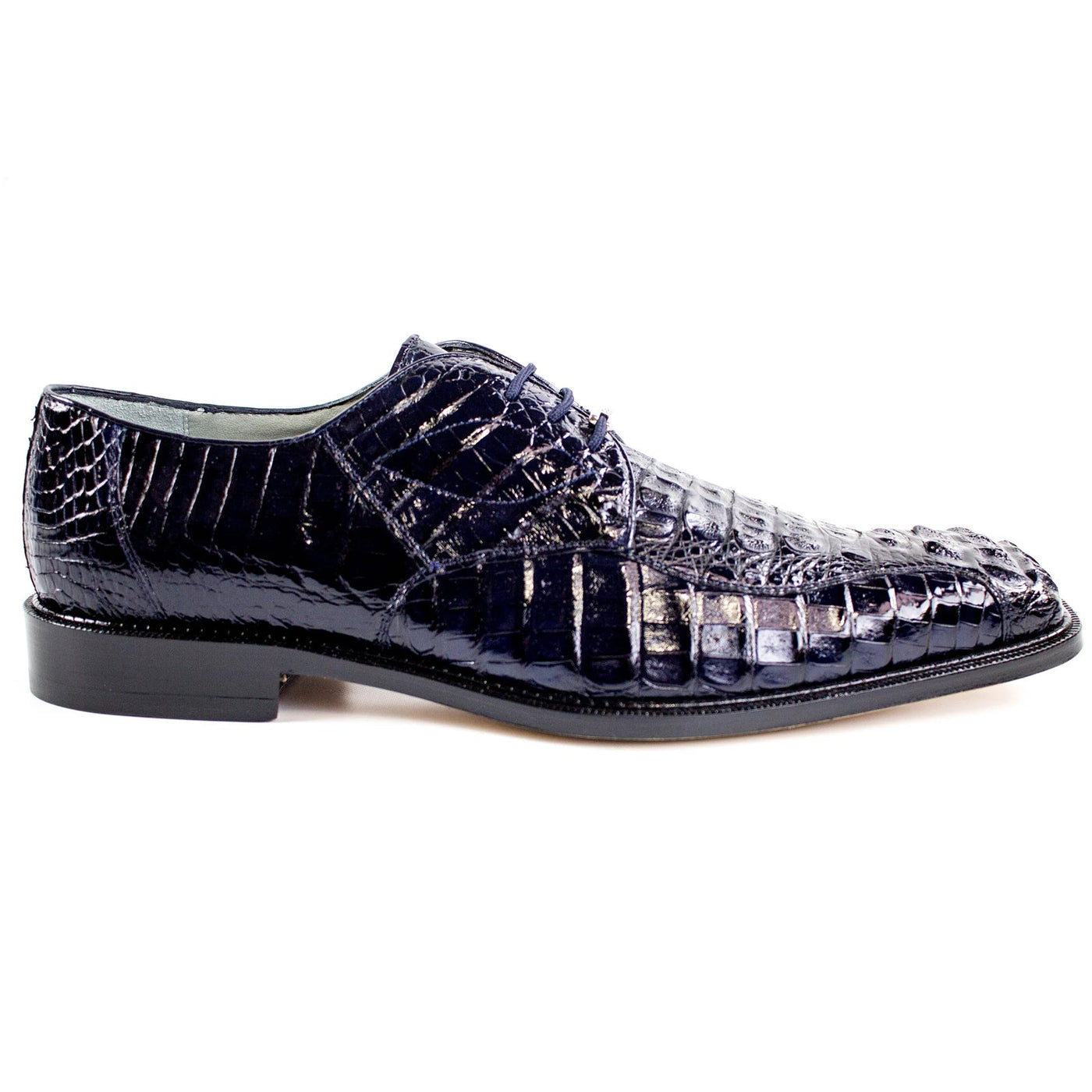 Men's Belvedere Chapo Hornback Caiman Crocodile Dress Shoe in Navy