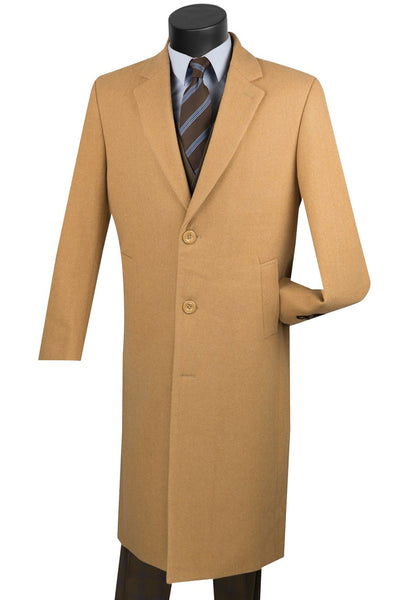Men's Full Length Wool & Cashmere Overcoat in Camel