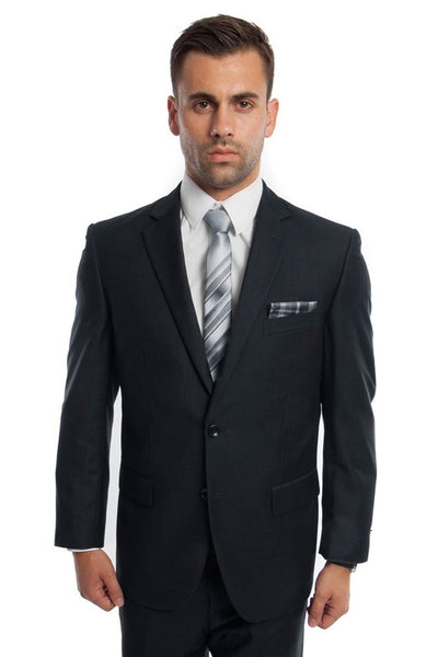 Men's Two Button Basic Modern Fit Business Suit in Dark Navy Blue