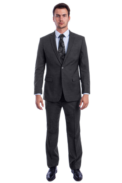 Men's Two Button Modern Fit Linen Look Summer Suit in Dark Grey