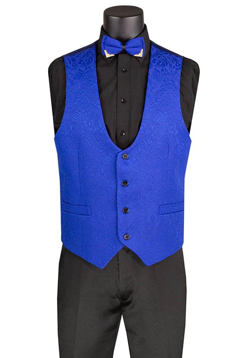 Men's Slim Fit Vested Paisley Wedding Tuxedo in Royal Blue