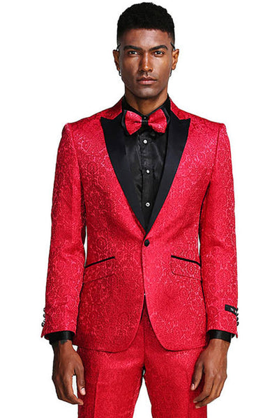 Men's One Button Slim Fit Paisley Wedding & Prom Tuxedo in Red