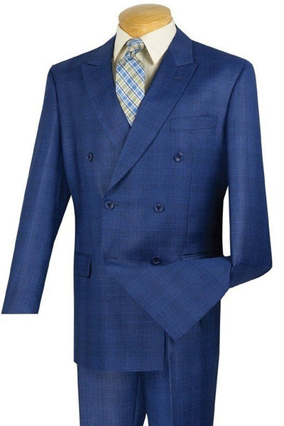 Men's Modern Fit Double Breasted Suit in Blue Glen Plaid
