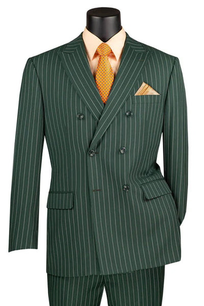 Men's Double Breasted Gangster Bold Pinstripe Suit in Hunter Green