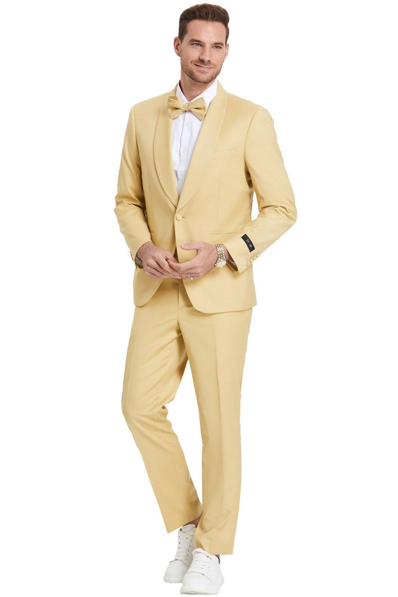 Men's One Button Shawl Lapel Dinner Jacket Style Wedding Suit in Dijon Yellow