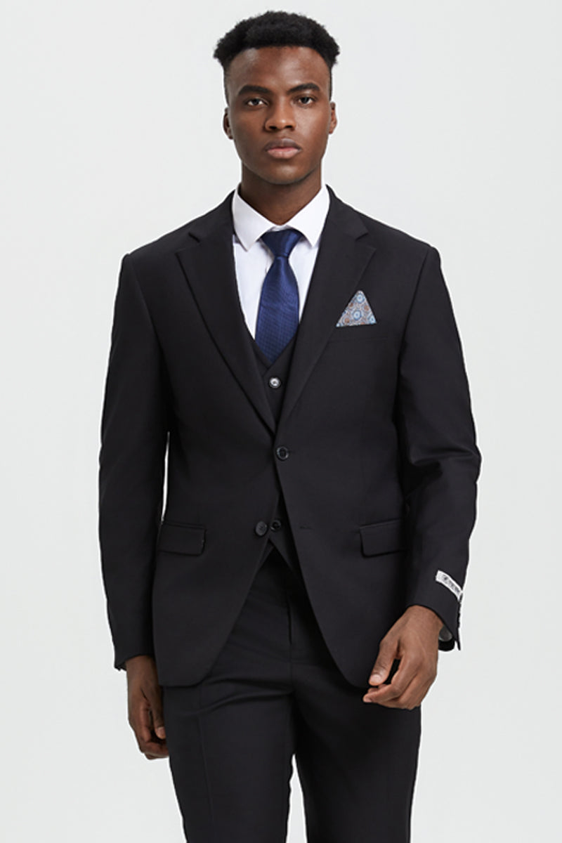 Basic Suit Collection Men's Two Button Vested Stacy Adams Designer Basic Suit in Black ...