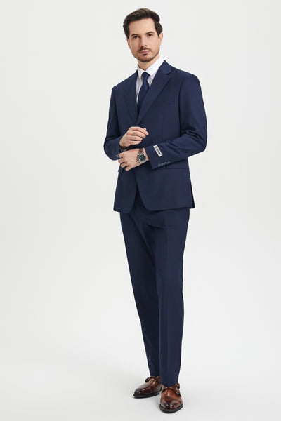 Men's Two Button Vested Stacy Adams Basic Designer Suit in Navy Blue