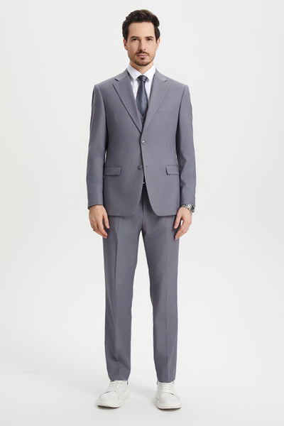 Men's Two Button Vested Stacy Adams Basic Designer Suit in Medium Grey