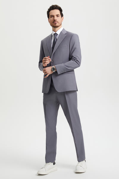 Men's Two Button Vested Stacy Adams Basic Designer Suit in Medium Grey