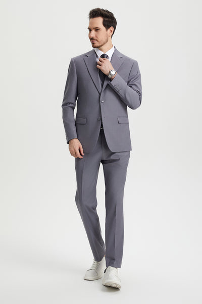 Men's Two Button Vested Stacy Adams Basic Designer Suit in Medium Grey