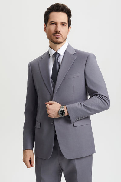 Men's Two Button Vested Stacy Adams Basic Designer Suit in Medium Grey