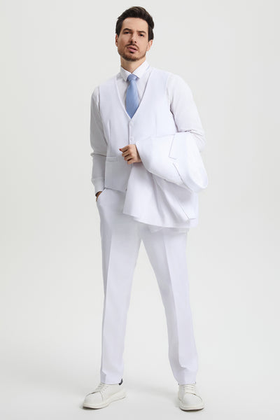 Men's Two Button Vested Stacy Adams Basic Designer Suit in White