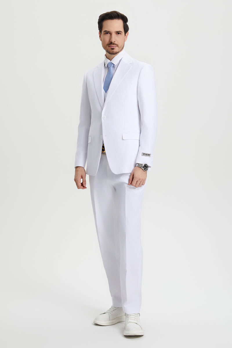 Men's Two Button Vested Stacy Adams Basic Designer Suit in White