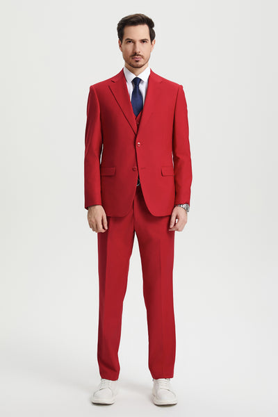 Men's Two Button Vested Stacy Adams Basic Designer Suit in Red