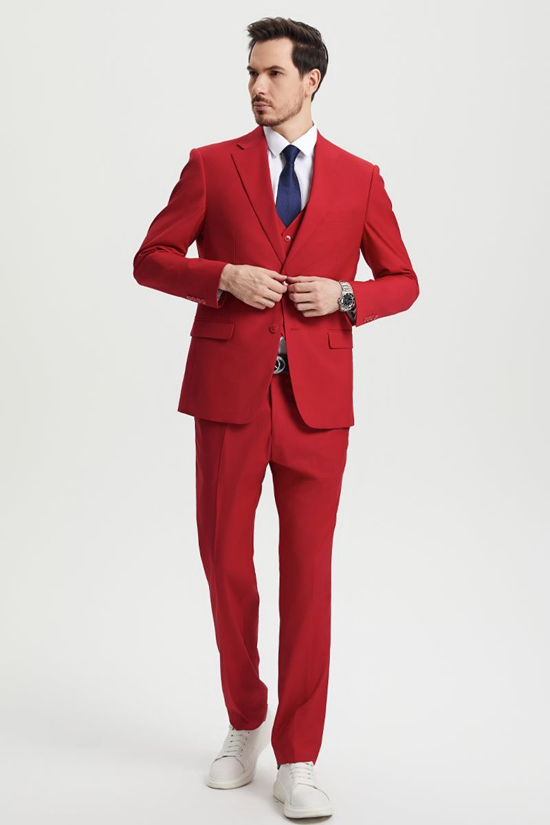 Men's Two Button Vested Stacy Adams Basic Designer Suit in Red