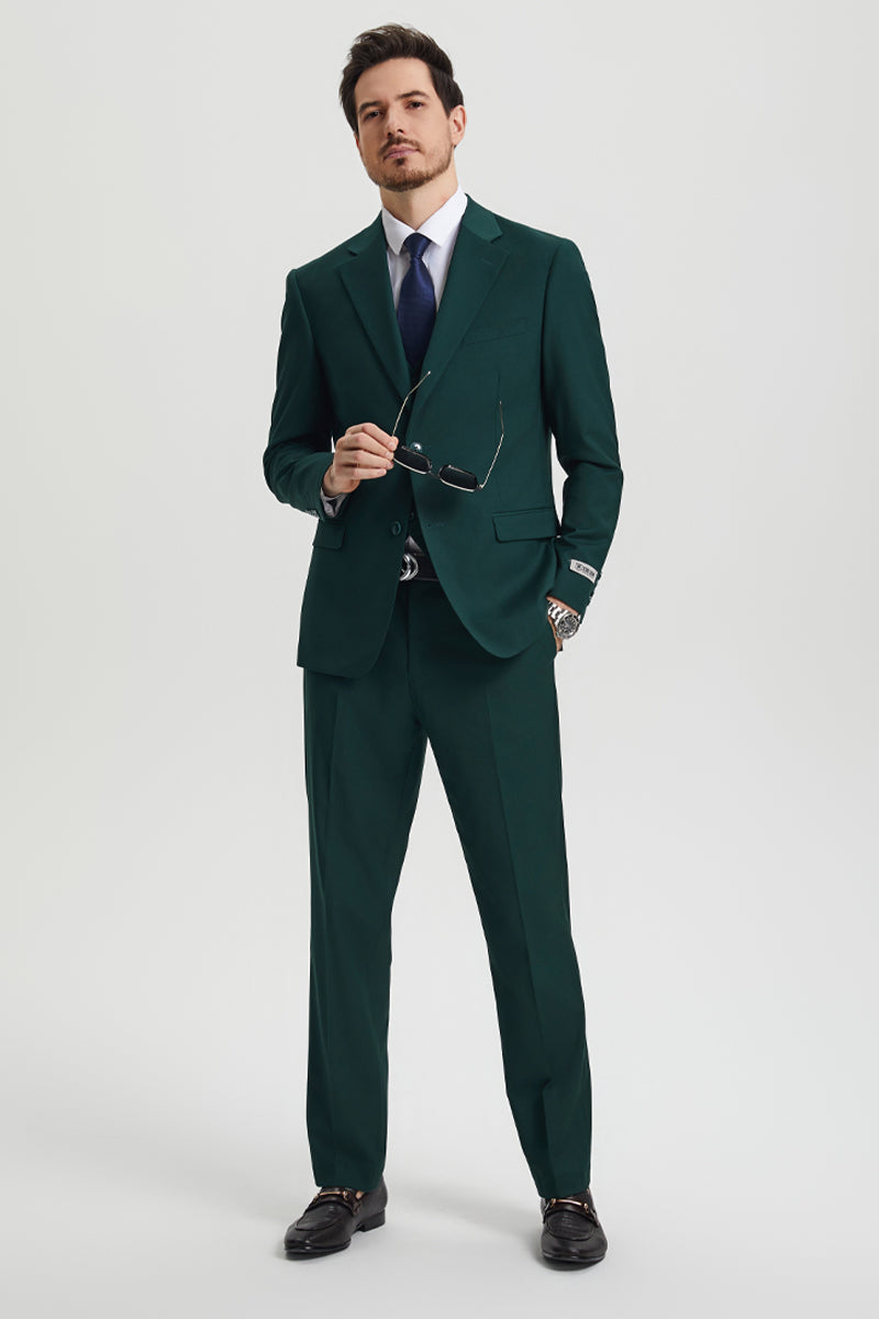 Men's Two Button Vested Stacy Adams Basic Designer Suit in Hunter Gree SignatureMenswear Men's Two Button Vested Stacy Adams Basic Designer Suit in Hunter Gree SignatureMenswear