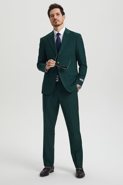 Men's Two Button Vested Stacy Adams Basic Designer Suit in Hunter Green