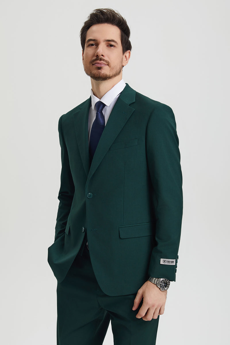 Men's Two Button Vested Stacy Adams Basic Designer Suit in Hunter Green