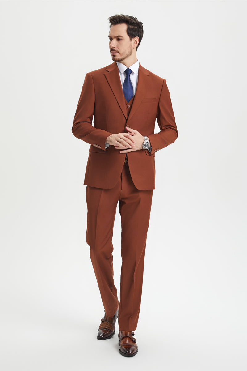 Men's Two Button Vested Stacy Adams Basic Designer Suit in Brown