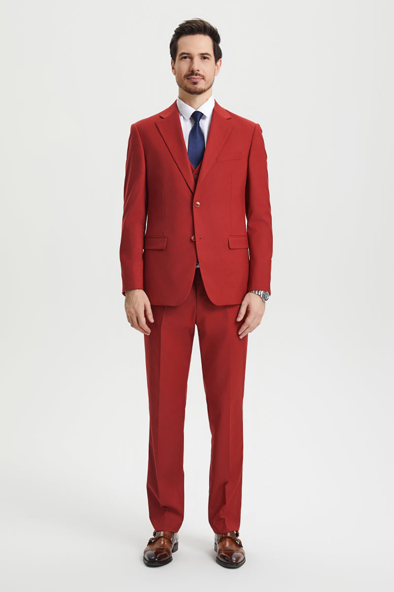 Men's Two Button Vested Stacy Adams Basic Designer Suit in Brick