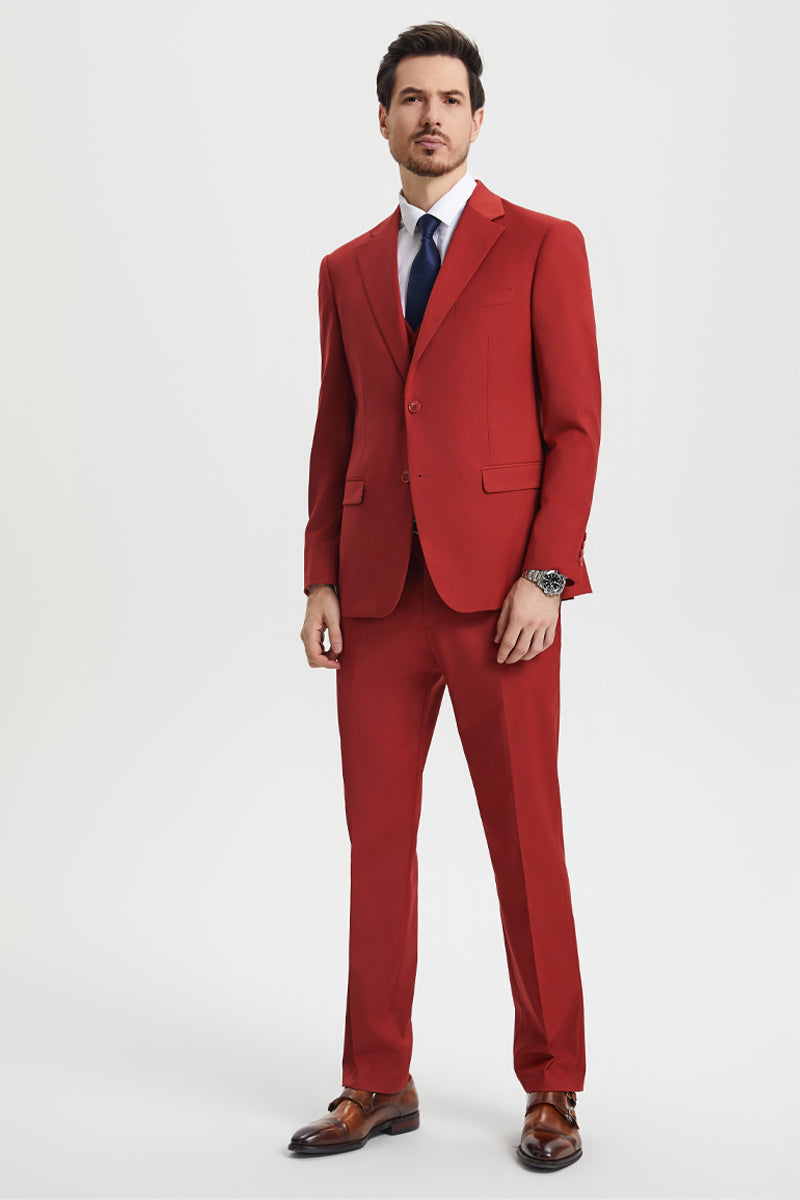 Men's Two Button Vested Stacy Adams Basic Designer Suit in Brick