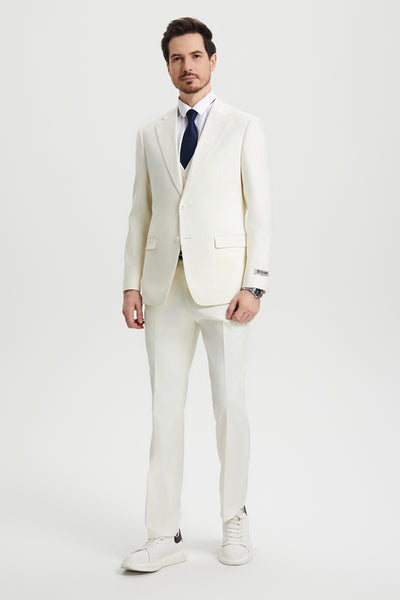 Men's Two Button Vested Stacy Adams Basic Designer Suit in Ivory Off White