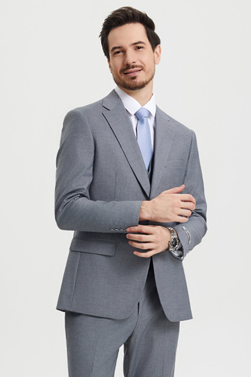 Men's Two Button Vested Stacy Adams Basic Designer Suit in Grey